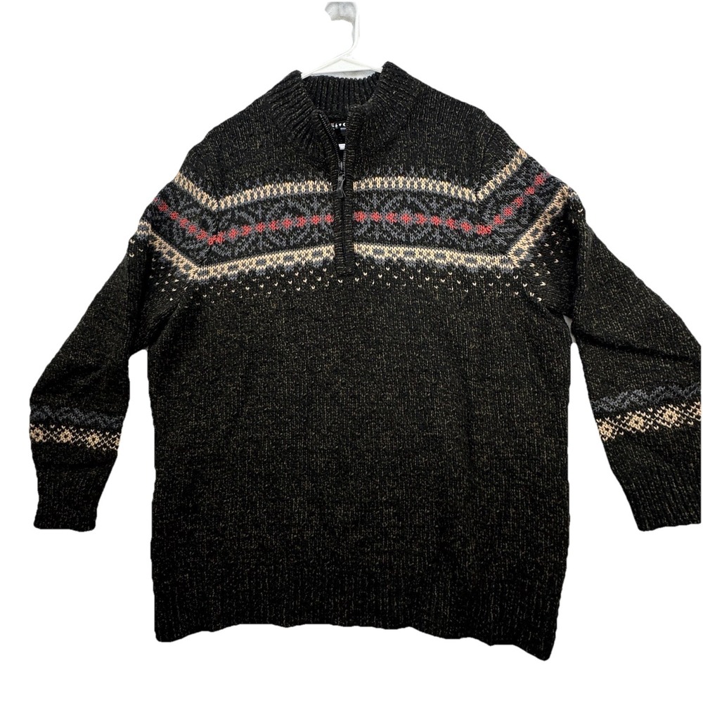 Smartwool Chup Sweater Mens Large Black 1/4 Zip Merino Wool Nordic Fair Isle Ski